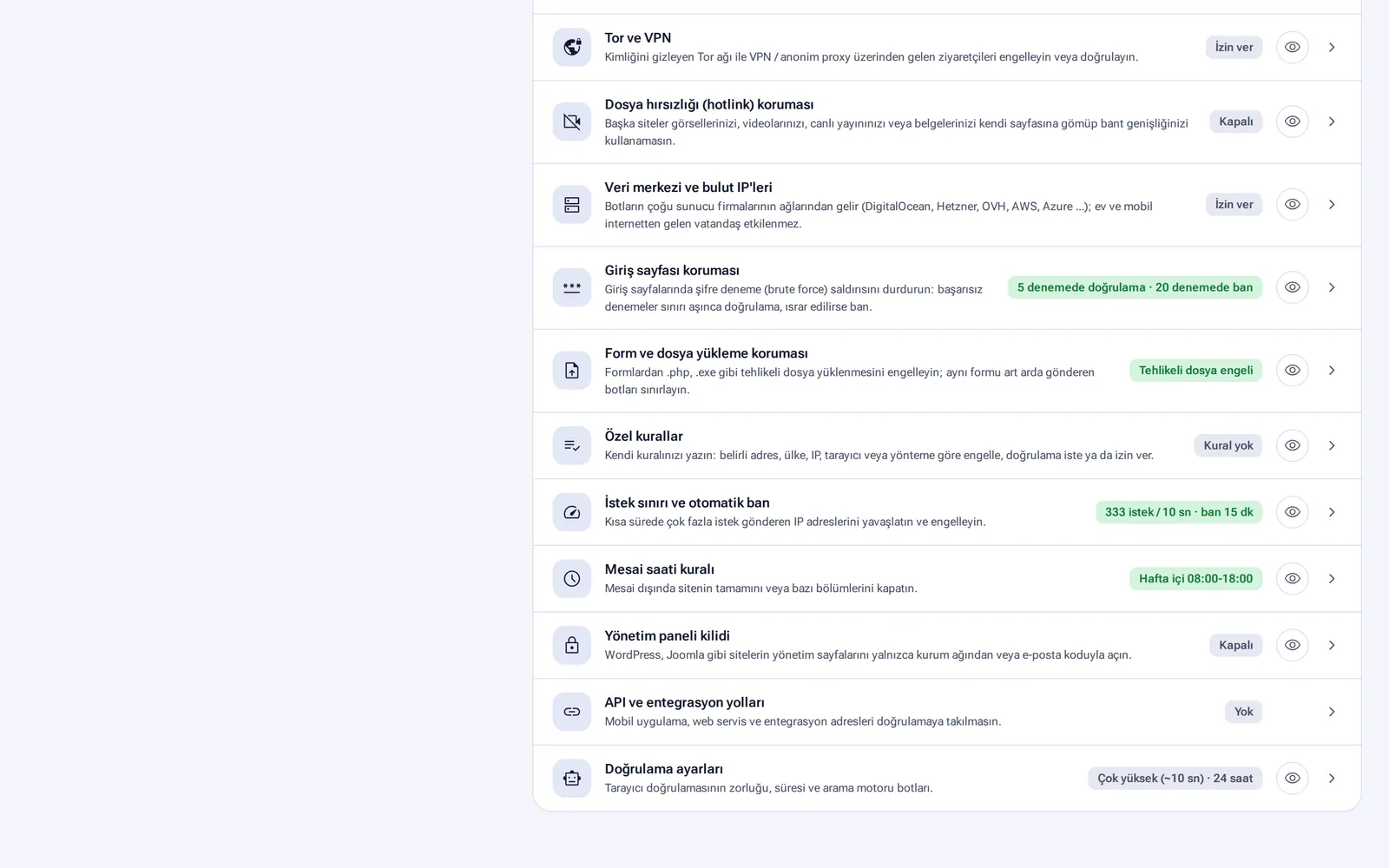 Additional rules: the status and preview next to each rule