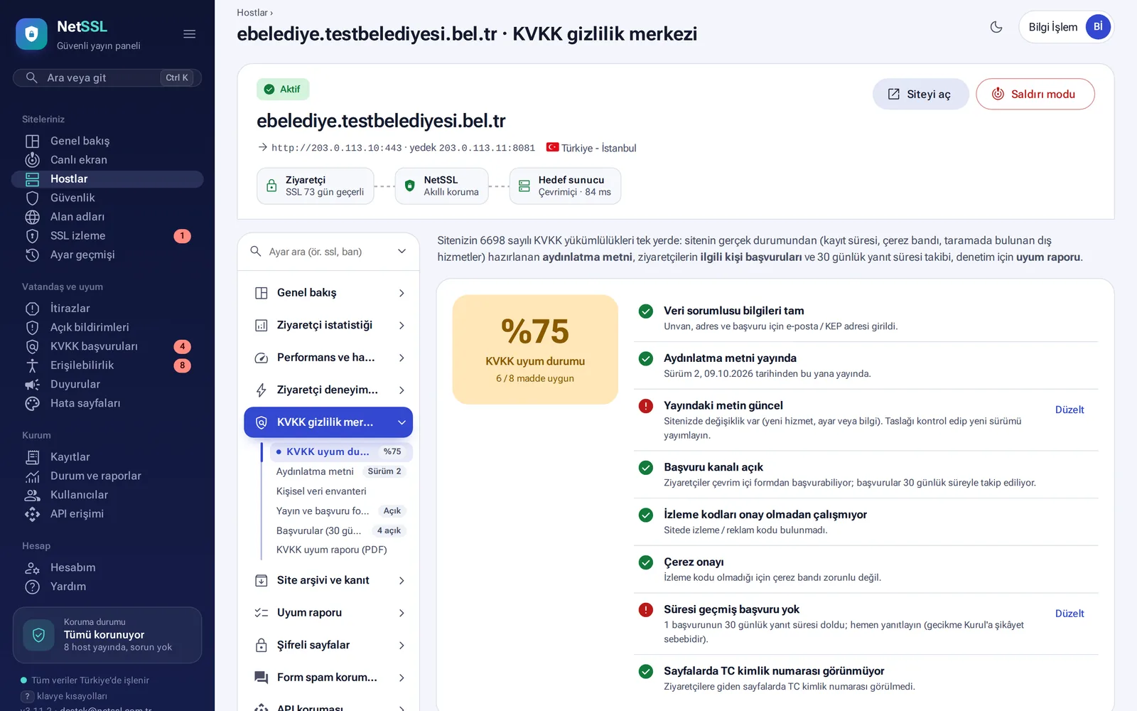 KVKK privacy center: compliance status and checklist items
