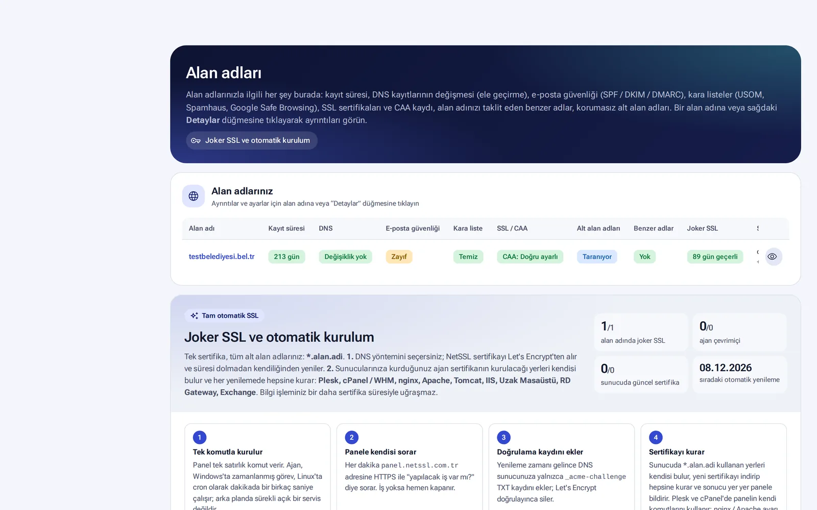 Screen for wildcard SSL and automatic installation on servers