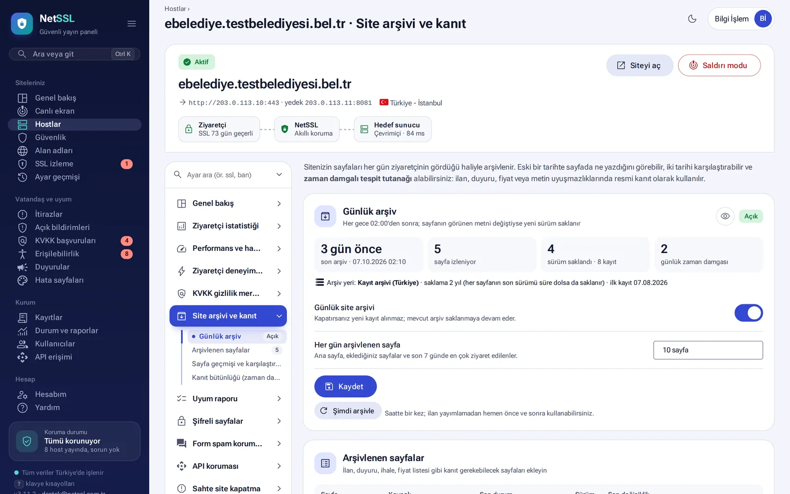 Site arşivi: günlük arşiv, arşivlenen sayfalar ve kanıt bütünlüğü