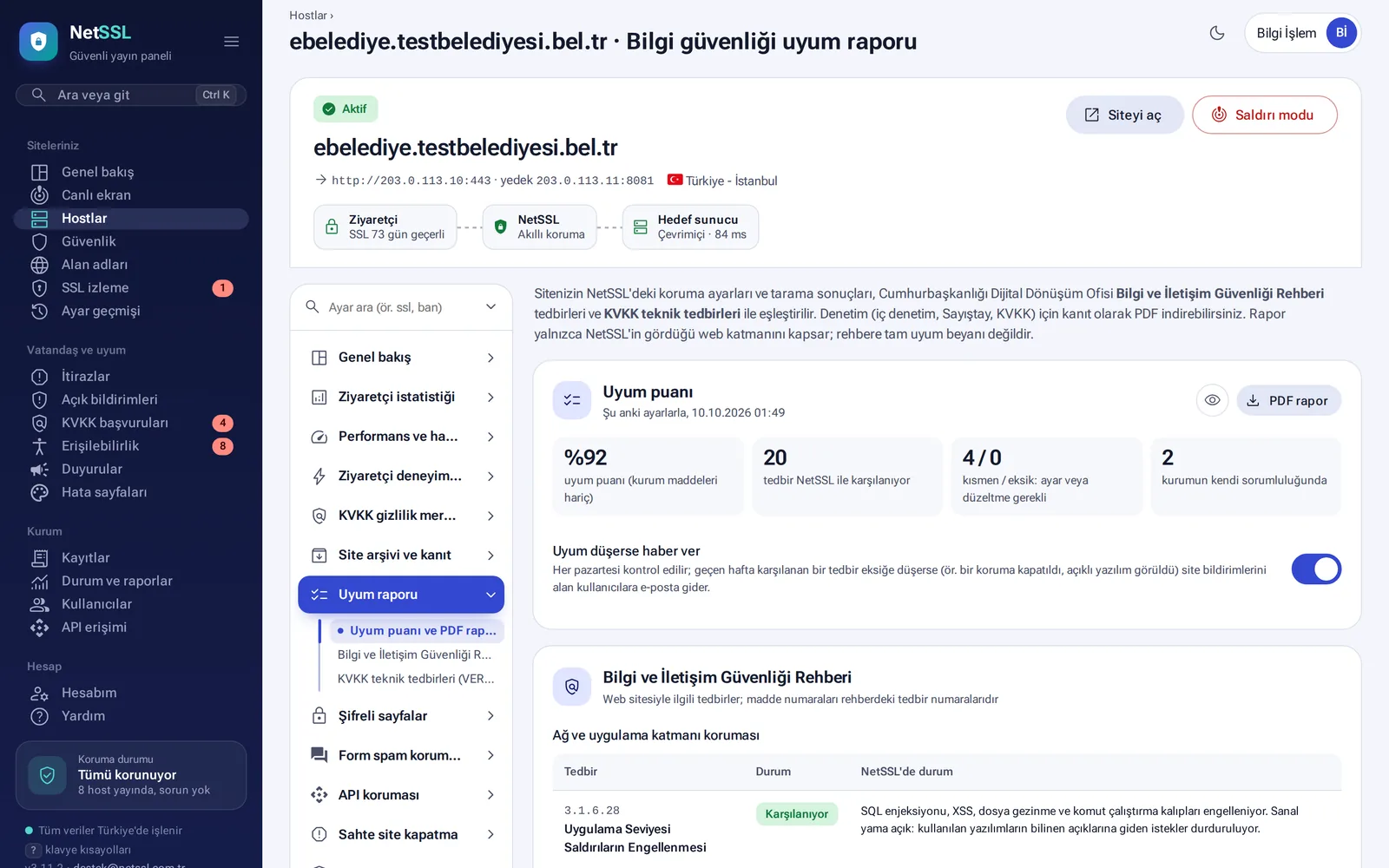 Bilgi güvenliği uyum raporu: uyum puanı ve rehber maddeleri