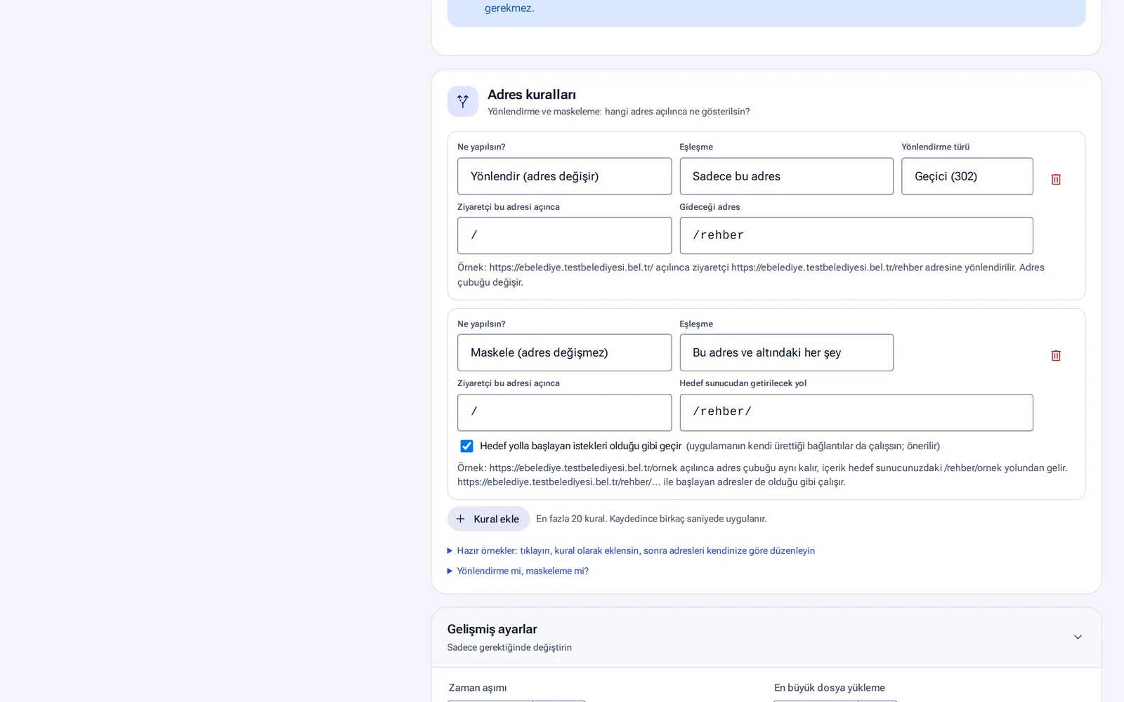 Address rules: redirect and mask
