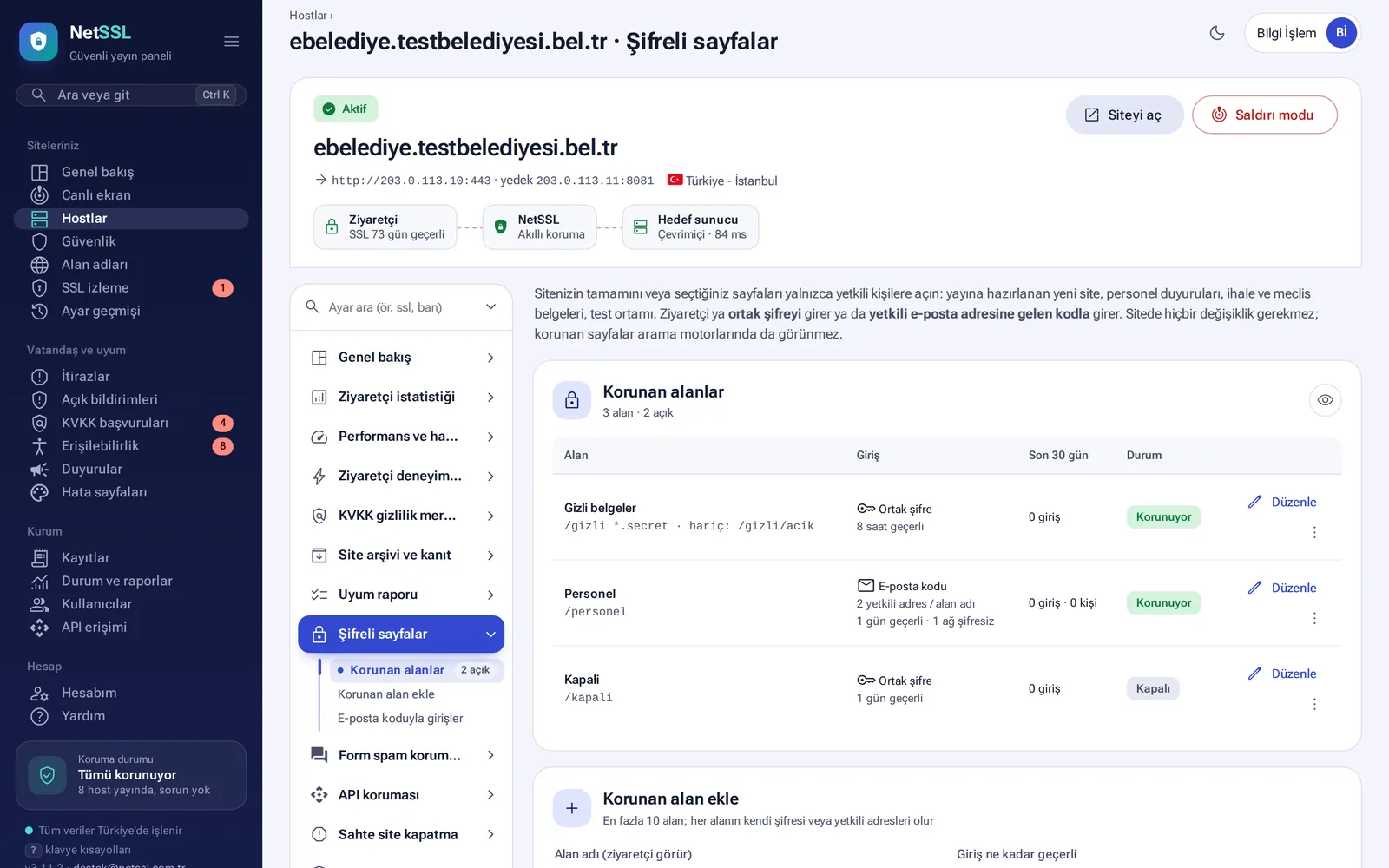 Protected pages: protected areas and sign-in methods