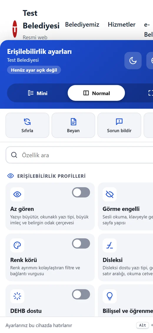 Telefonda erişilebilirlik menüsü