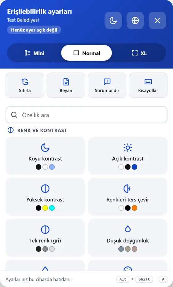 Renk ve kontrast bölümü