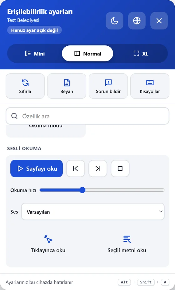 Sesli okuma: sayfayı oku, okuma hızı, ses seçimi
