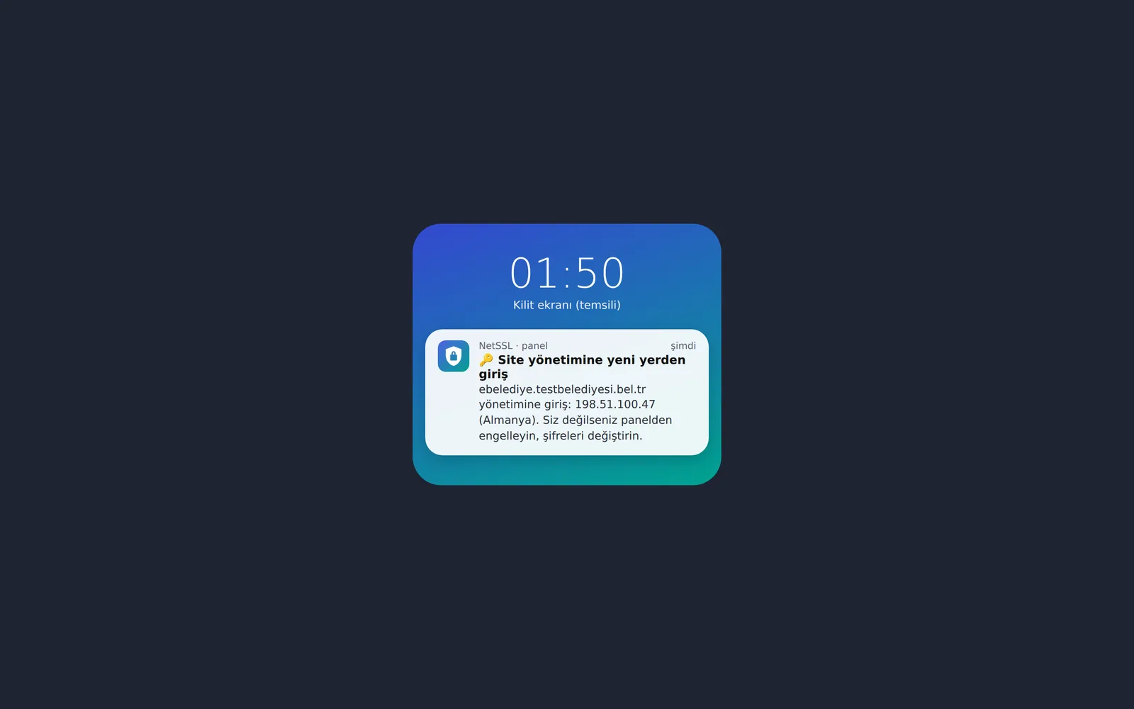 Alert on a phone: a login to site admin from a new location