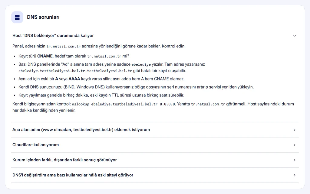 Help center section: DNS problems