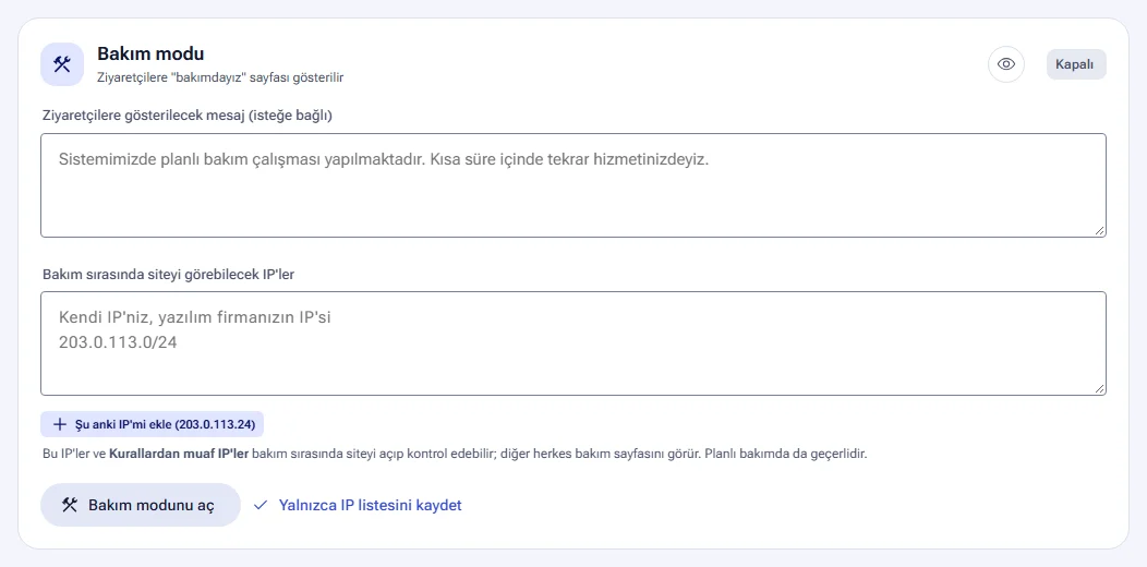Maintenance mode: the message and the IPs that can see the site during maintenance