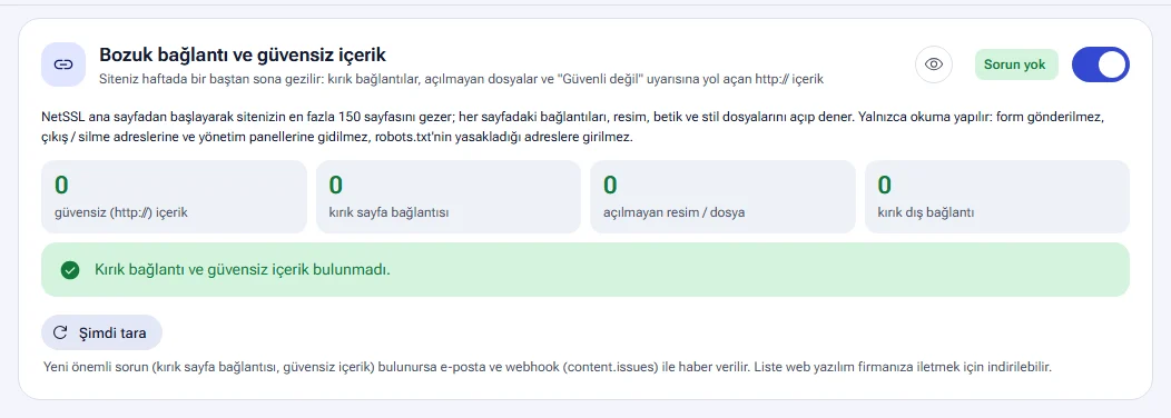 Bozuk bağlantı ve güvensiz içerik taraması