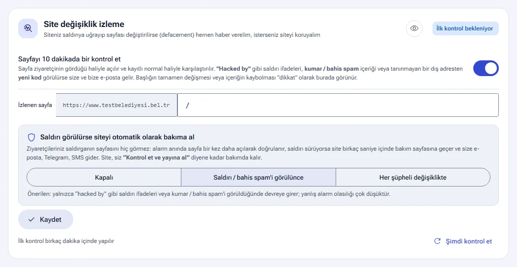 Site değişiklik izleme ve otomatik bakım seçenekleri