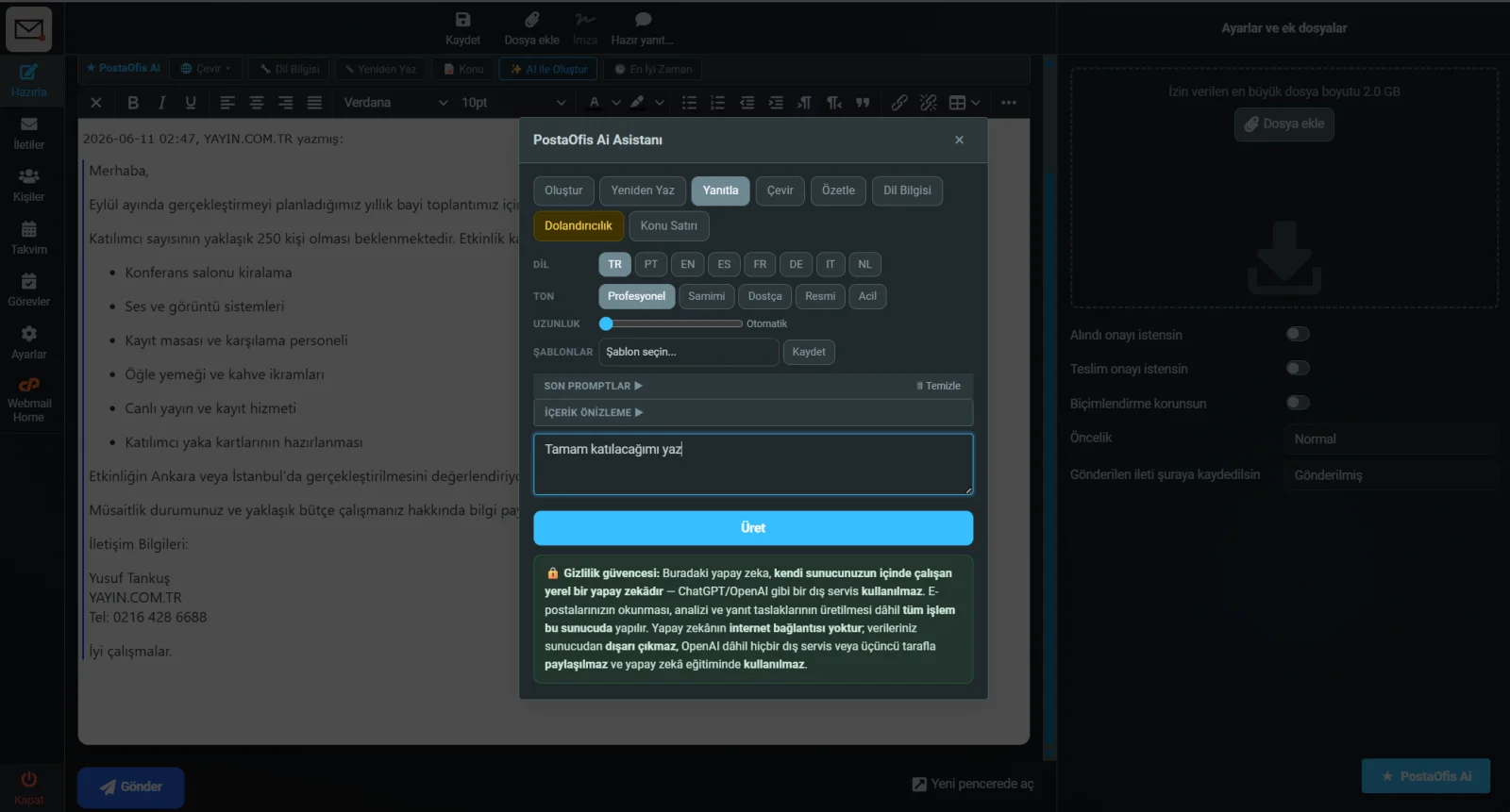 AI Assistant — AI While Writing Email — PostaOfis Ai Assistant
