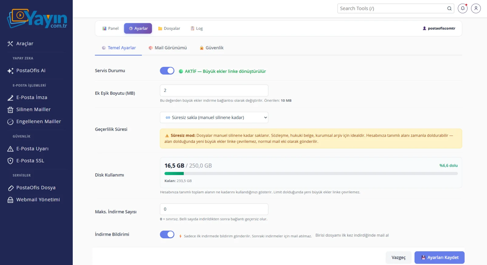 PostaOfis Dosya: Büyük Dosya Gönderimi — Temel Ayarlar