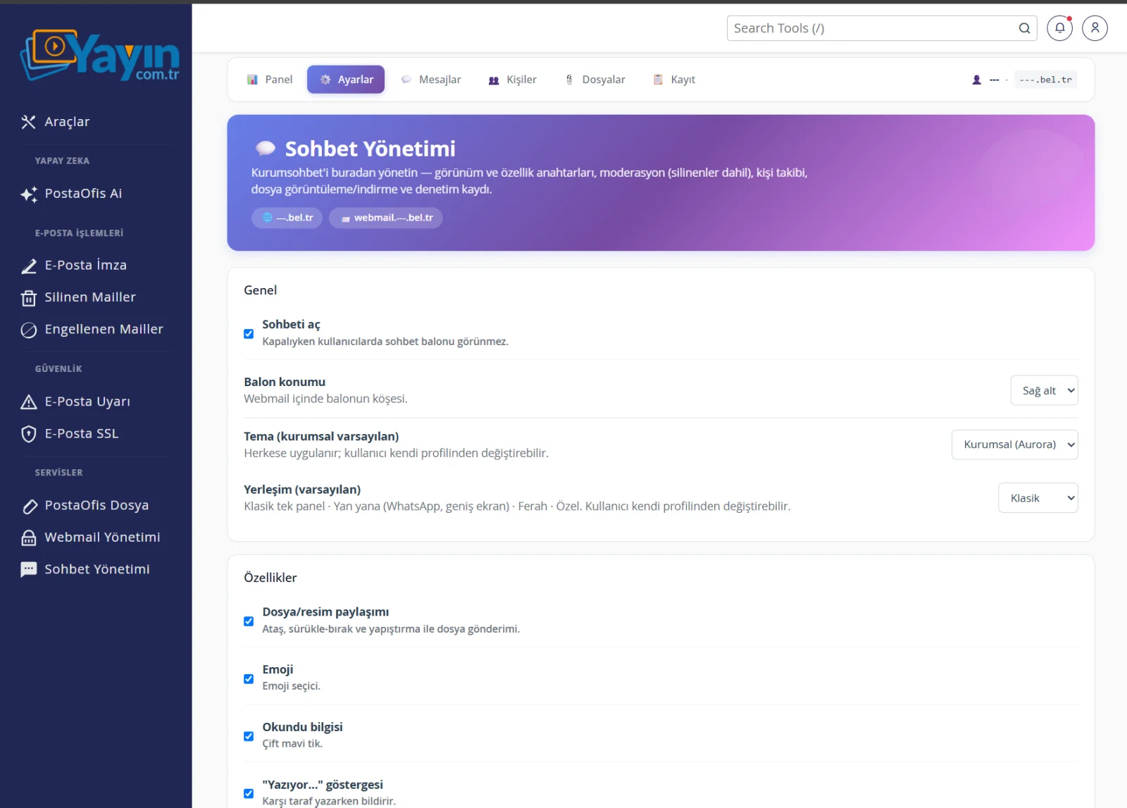 PostaOfis Sohbet: Kurumsal Mesajlaşma — Ayarlar
