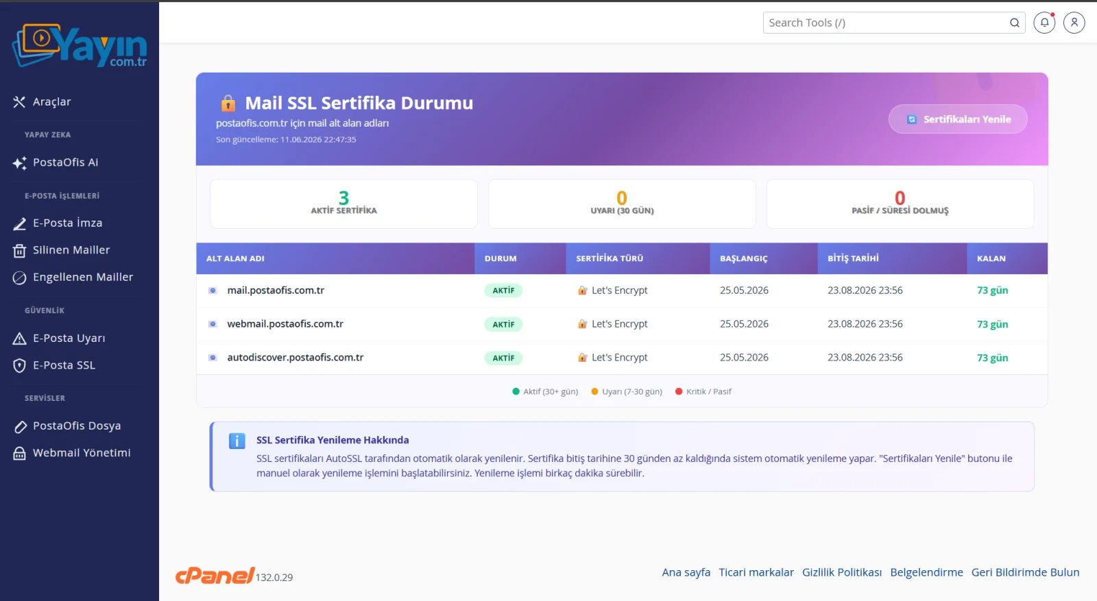 E-Posta SSL Sertifika Durumu — Aracı Nerede Bulurum?