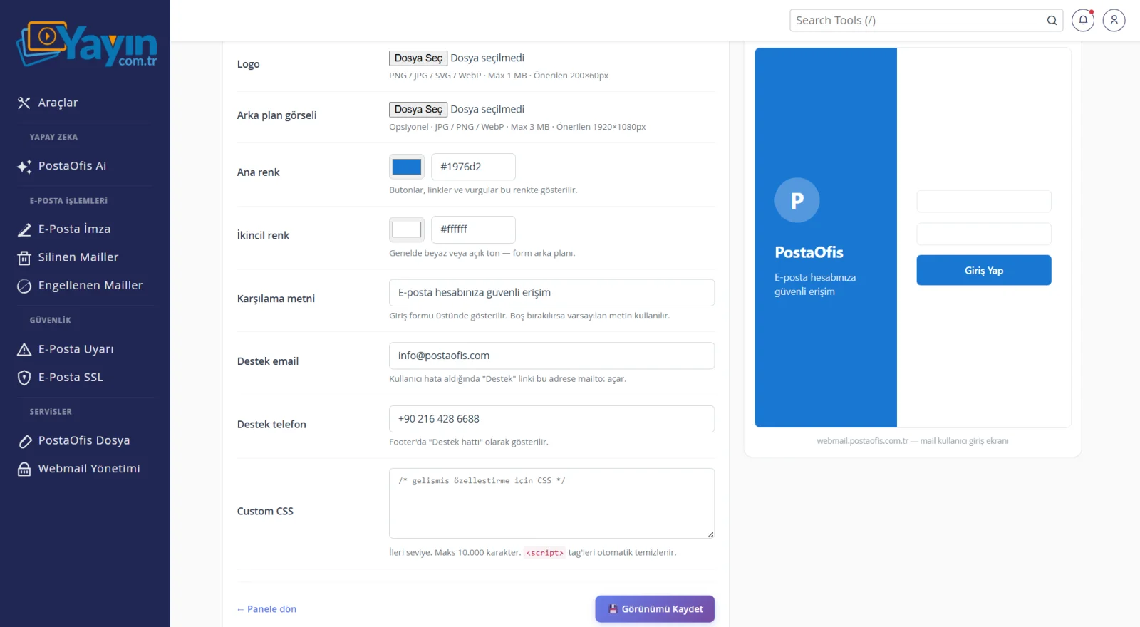 Webmail Yönetimi ve İki Adımlı Doğrulama — Görünüm — Giriş Sayfasını Markalaştırma
